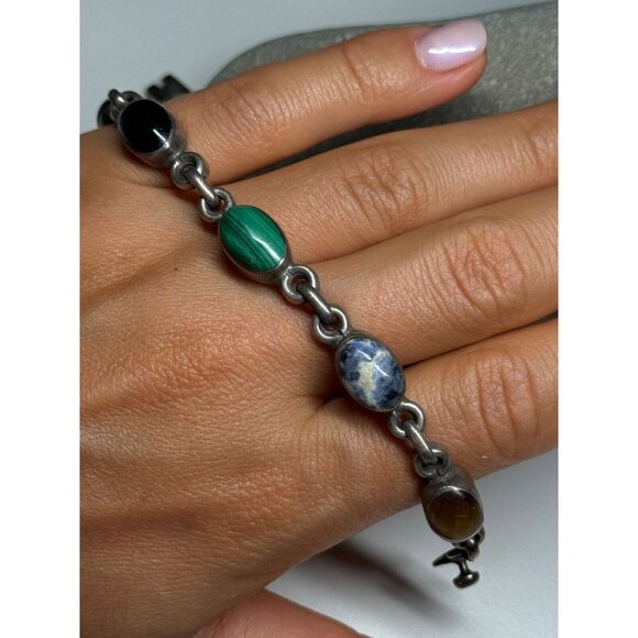 925 STERLING SILVER AGATE BRACELET - Picture 2 of 11